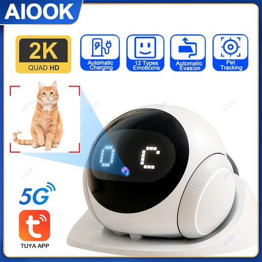 AIOOK Automatic Charging Robot Camera HD 2K 5G WIFI IP Camera Pet Mobile Tracking Night Vision CCTV Remote View TUYA APP Camera