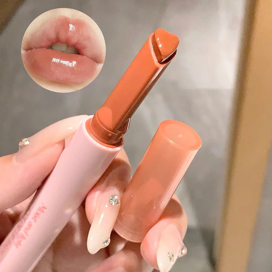 Rose Shimmer Heart Lipstick Pen Hydrating Jelly Solid Lip Gloss Tinted Mirror Water Gloss Pink Pomelo Color Lip Balm Cosmetics