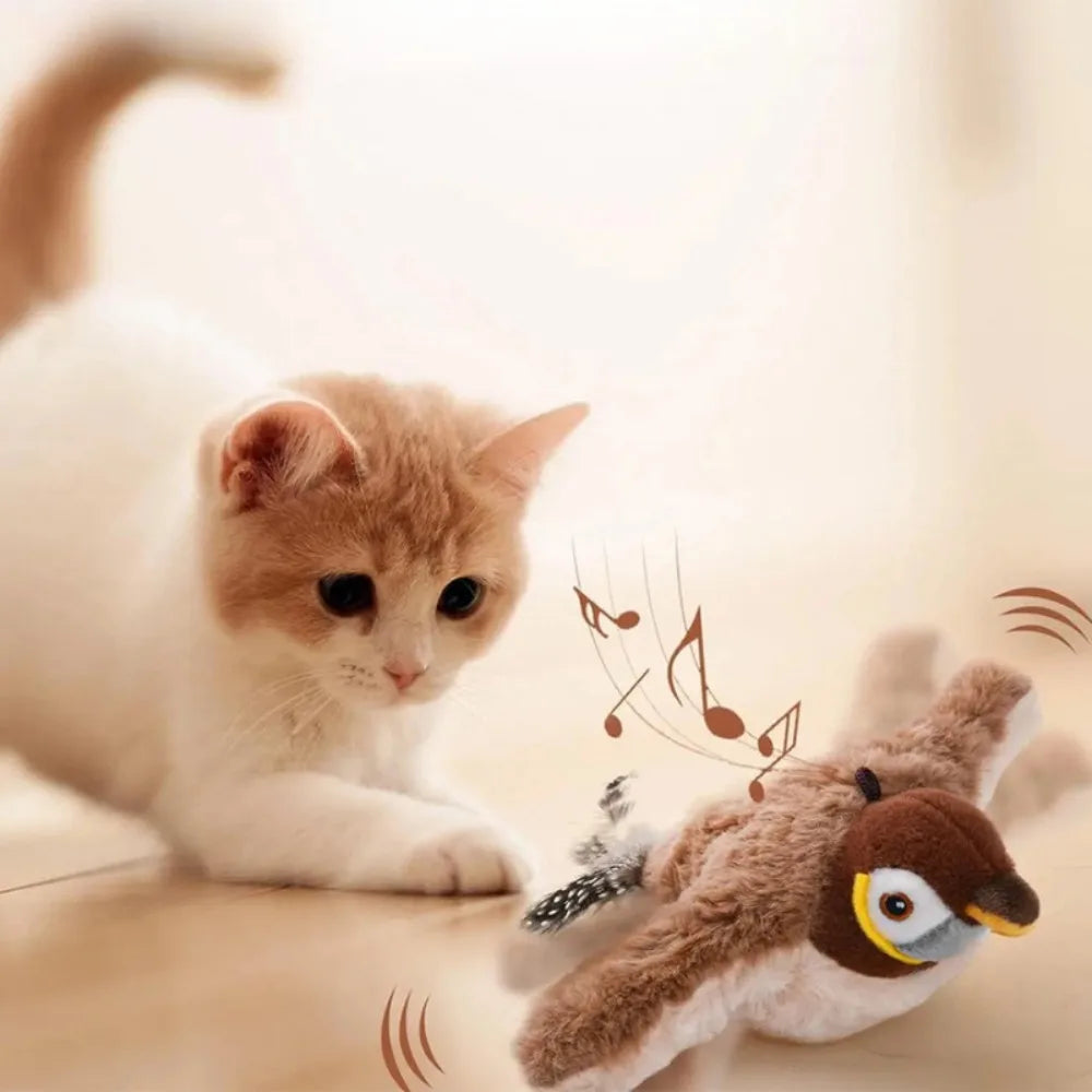 Simulated Bird Cat Toy Touch Sensitive Plush Toy Rechargeable Chirping Flapping Bird Cat Toy Touch Squeak Bird Plush Toy