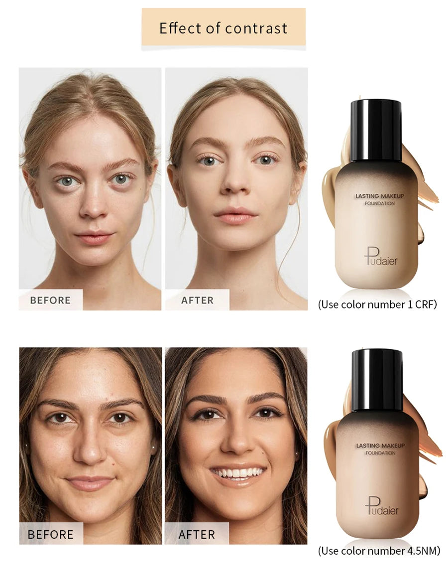 40ML Face Liquid Foundation Full Concealer Makeup Waterproof Base Brighten Whitening Cover Dark Circle Matte Foundation Cosmetic