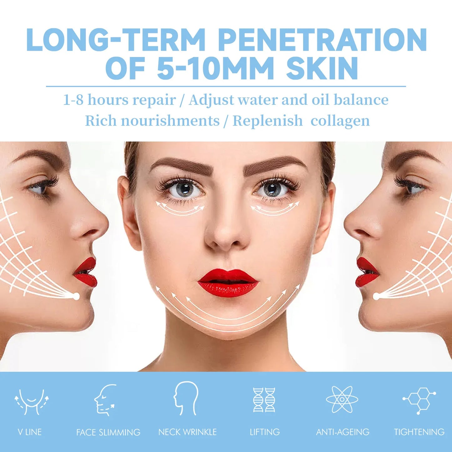 Collagen Moisturizing Facial Mask V-Shaped Firming Lifting Face Masks Hyaluronic Acid Brightening Hydrating Facial Skincare Mask