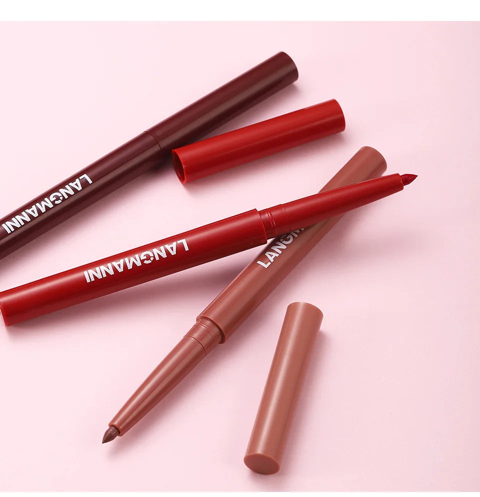 2Pcs/Set Matte Lipstick Lip Liner Pencil Non-Stick Cup Long-Lasting Velvet Red Lipstick Pen Smooth Lipliner Waterproof Makeup