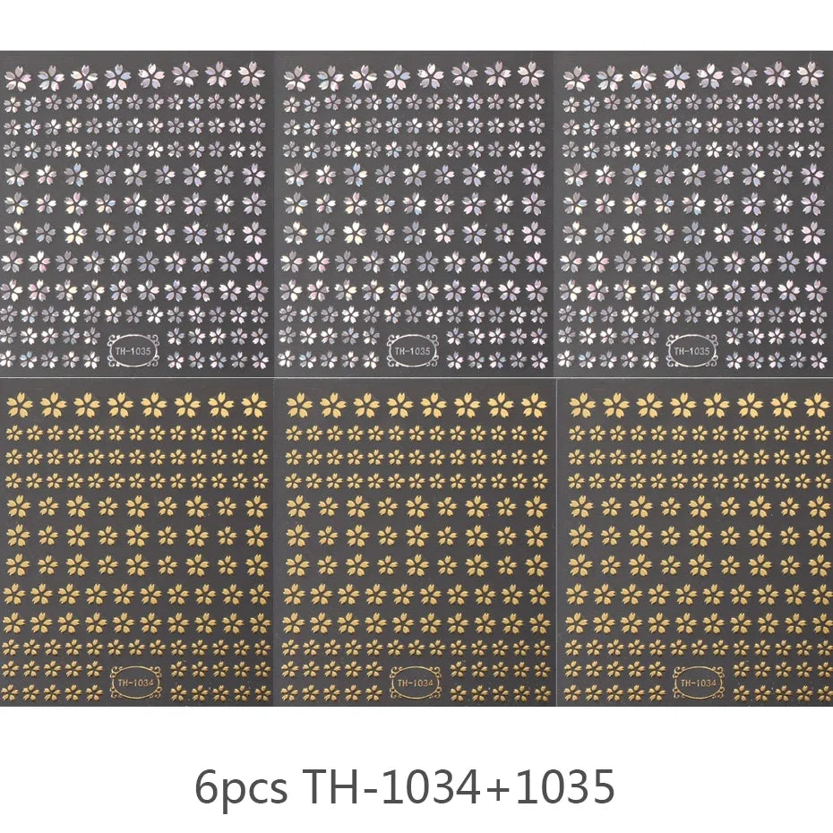 3DLaser Sakura Nail Stickers Holographic Laser Snake Pattern Slider Sakura Water Transfer Nail Decoration Set