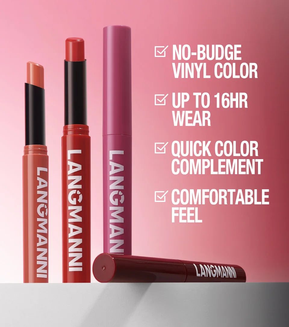 2Pcs/Set Matte Lipstick Lip Liner Pencil Non-Stick Cup Long-Lasting Velvet Red Lipstick Pen Smooth Lipliner Waterproof Makeup