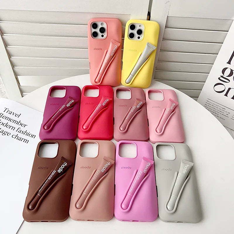 Hot Lemontini Phone Case for IPhone 11 12 13 14 15 16 17 Pro Max Plus 17 Air Lip Gloss Holder Silicone Matte Lipstick with Box