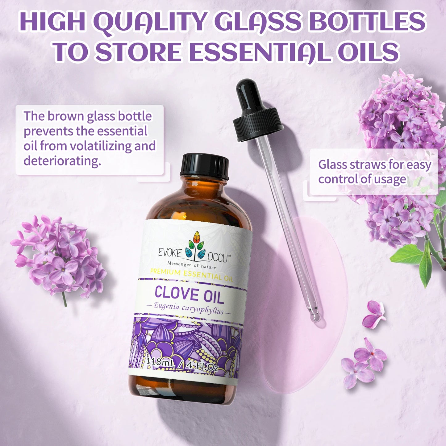 EVOKE OCCU 118ML/4 Fl.Oz. Essential Oils, Premium Clove Plant Oil for Home Diffuser, Hair, Skin, Massage, Candle Soap Making,