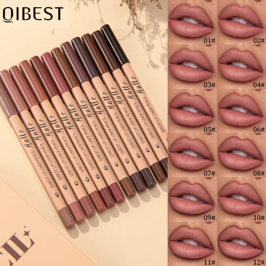 12Color Matte Lipstick Lipliner Set Nude Soft Matte Lip Liner Set Non-Drying Waterproof Plumping Outline The Lips Contour Makeup