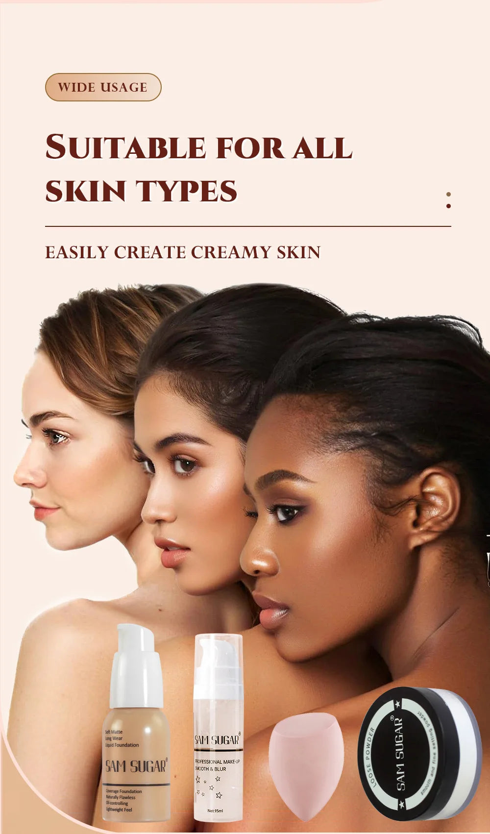 Makeup Base Set With 15ml Primer 30ml Matte Foundation 5g Loose Powder Puff For Smooth Flawless Skin Longwear