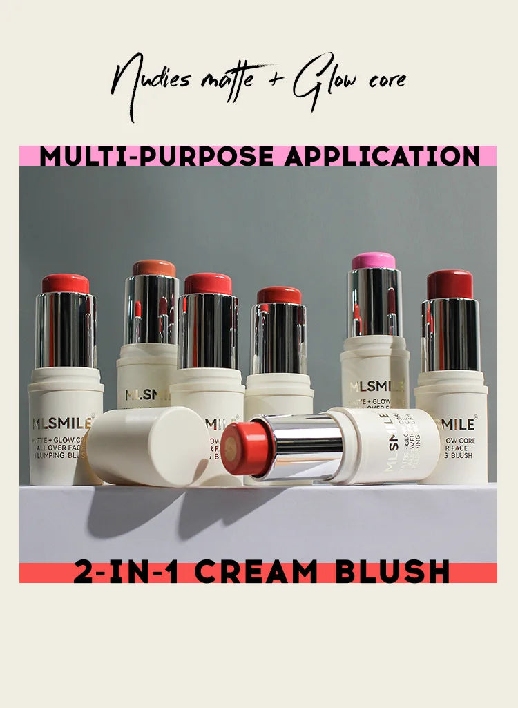 Multi-Tone Creamy Blush Stick Makeup Long-Lasting Waterproof Simple High-End Lip Cheek Tint High Pigment Hydrating Pink Blusher