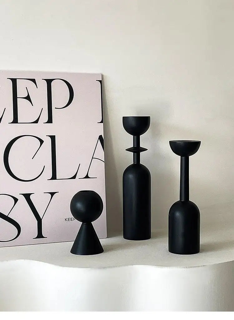 Candle Holder Room Decor Candles Holders Home Decoration Black Wooden Candlestick Living Room Bedroom Geometric Decorations