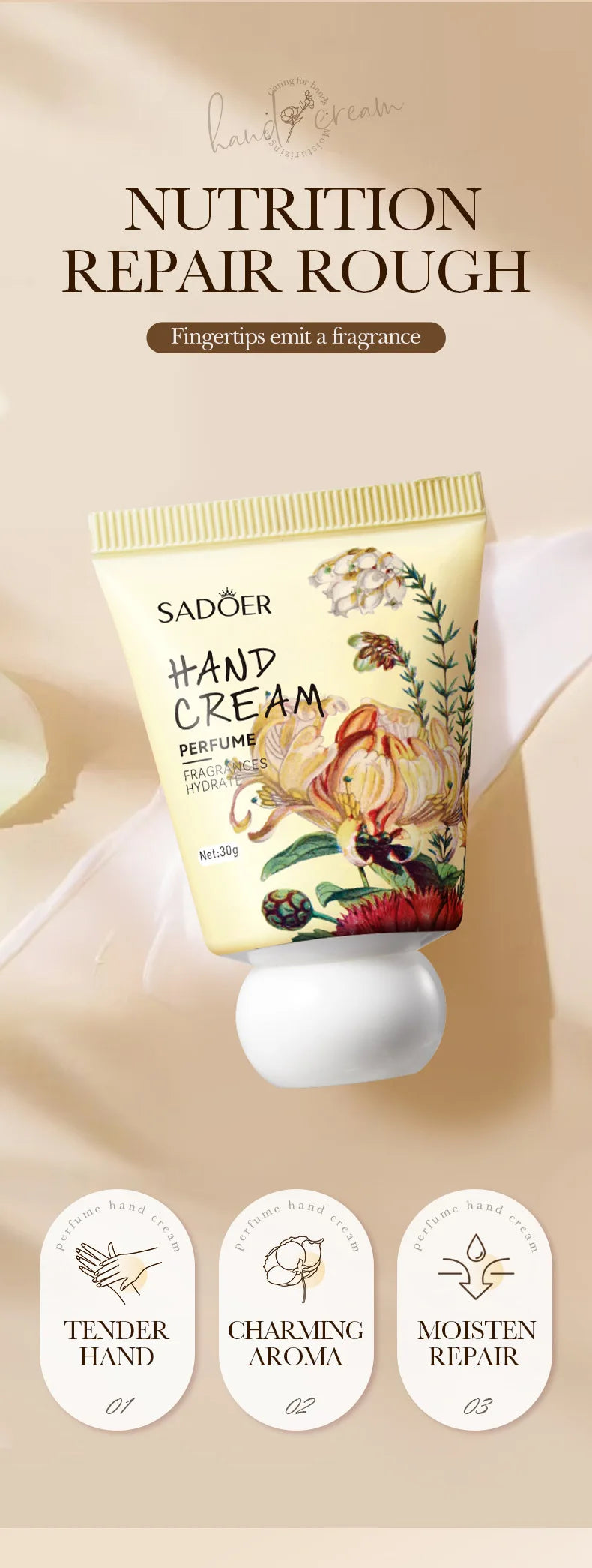 30g Garden perfume Hand Cream Plant Extract Moisturizing Flowers Nutrients Dry Crakced Repair Soft Whitening Oil Control Rose