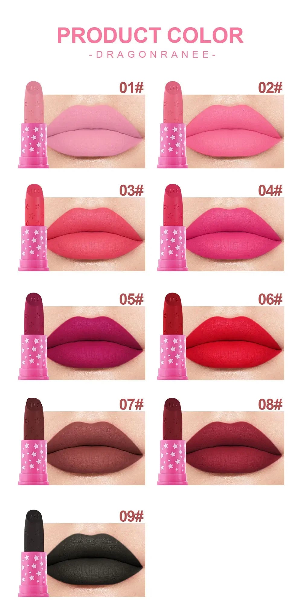9 Colors Waterproof Rose Red Velvet Matte Lipstick Moisturizing Long Lasting Stars Not Easy To Fade Nude Lip Tint Black Lipstick