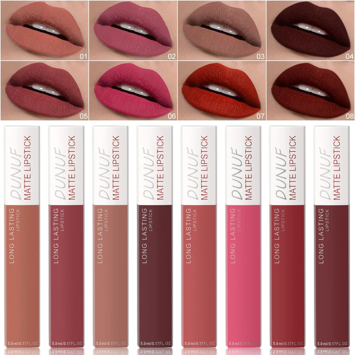 8PCS Long Lasting Matte Lipstick Set Waterproof Non Sticky Lip Glaze Never Fade Non Transfer Lipgloss