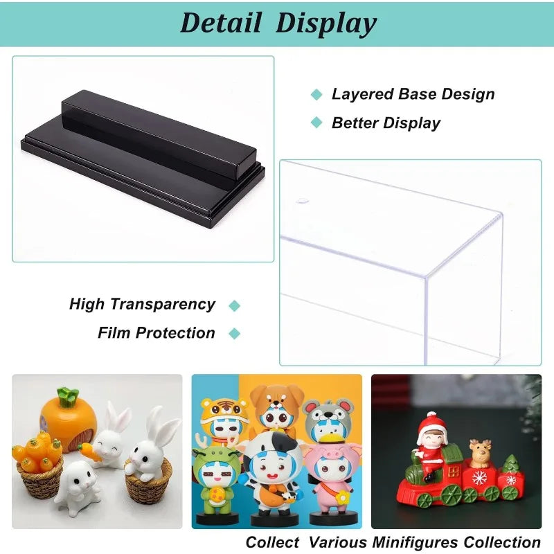 1pc Clear Acrylic Display Case Box Dupstproof Protection Showcase with Black Base Countertop Box Cube Organizer Stand Riser