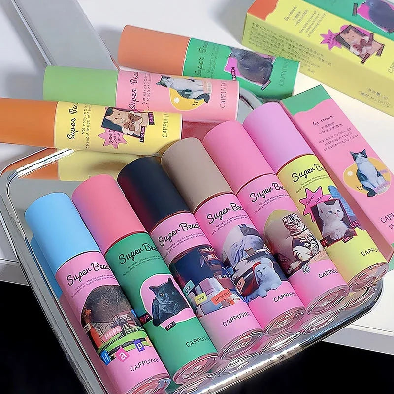 1PC/3PC Lovely Cat Collage Lipgloss Long Lasting Matte Lipstick Lip Makeup Tint Nude Red Lipgloss Waterproof Lipstick Cosmetics