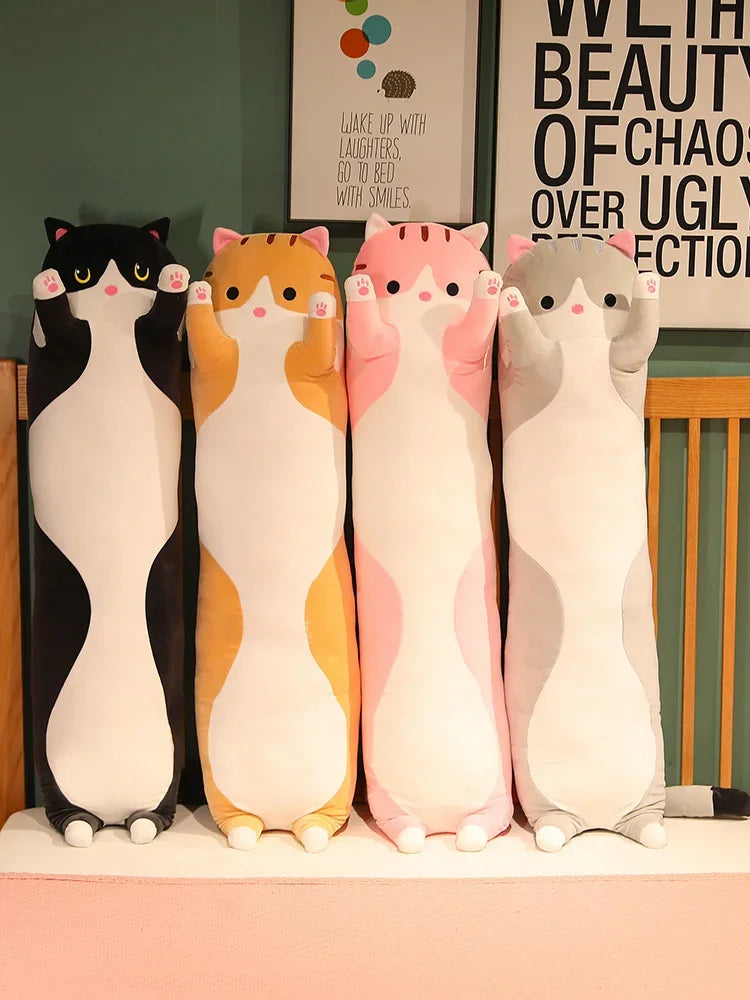 Cute  Cat Plush Toy Long Pink Brown Grey Sleeping Cats Leg Pillow Squishy Little Animal Doll Appeasing Plushie Gift