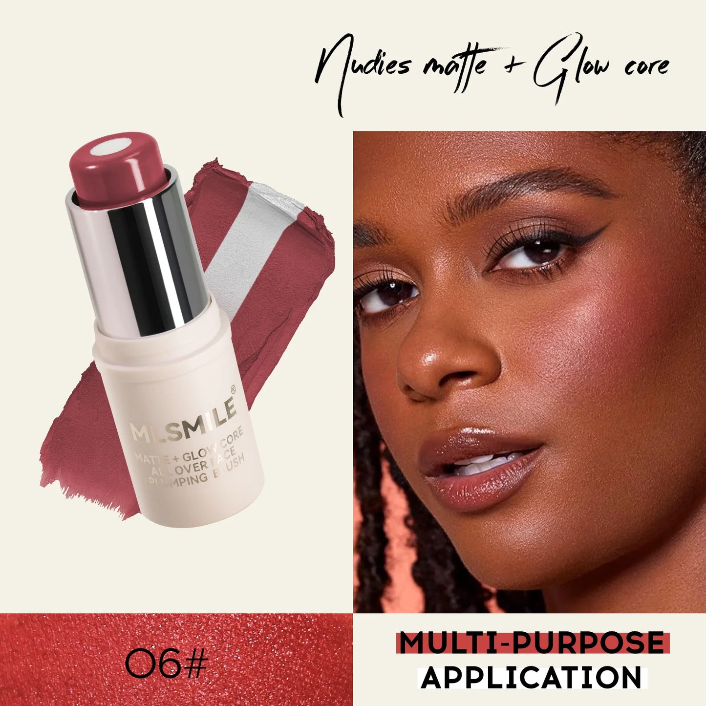 Multi-Tone Creamy Blush Stick Makeup Long-Lasting Waterproof Simple High-End Lip Cheek Tint High Pigment Hydrating Pink Blusher