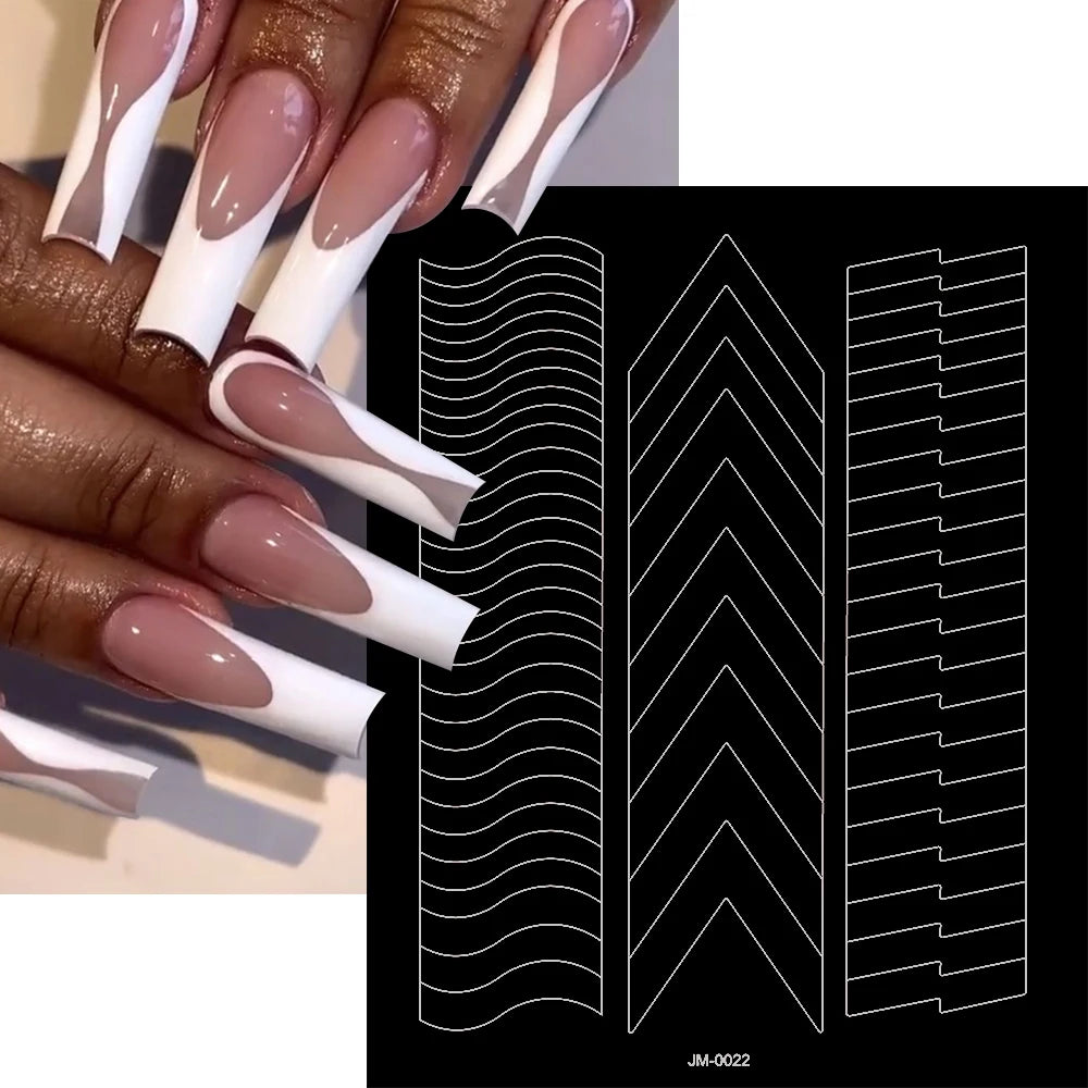 3D Airbrush Stencils Nail Stickers for French Tips Self-adhesive Wavy Lines Strips Nail Decals French Tips Guide Tool Nail Decor