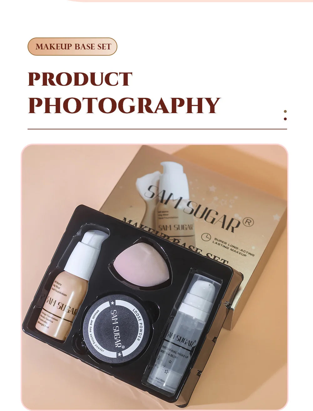 Makeup Base Set With 15ml Primer 30ml Matte Foundation 5g Loose Powder Puff For Smooth Flawless Skin Longwear