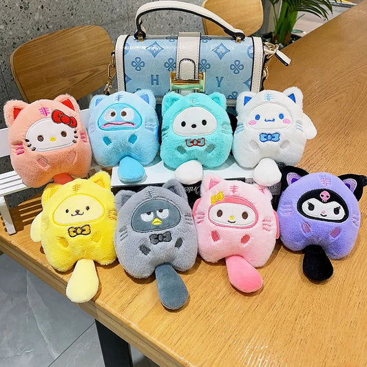 Sanrio  Hello Kitty Melody Cinnamoroll Plush Doll Keychain Pochacco Cute Key Ring Cartoon Plushies Bag Accessories Gifts Toys