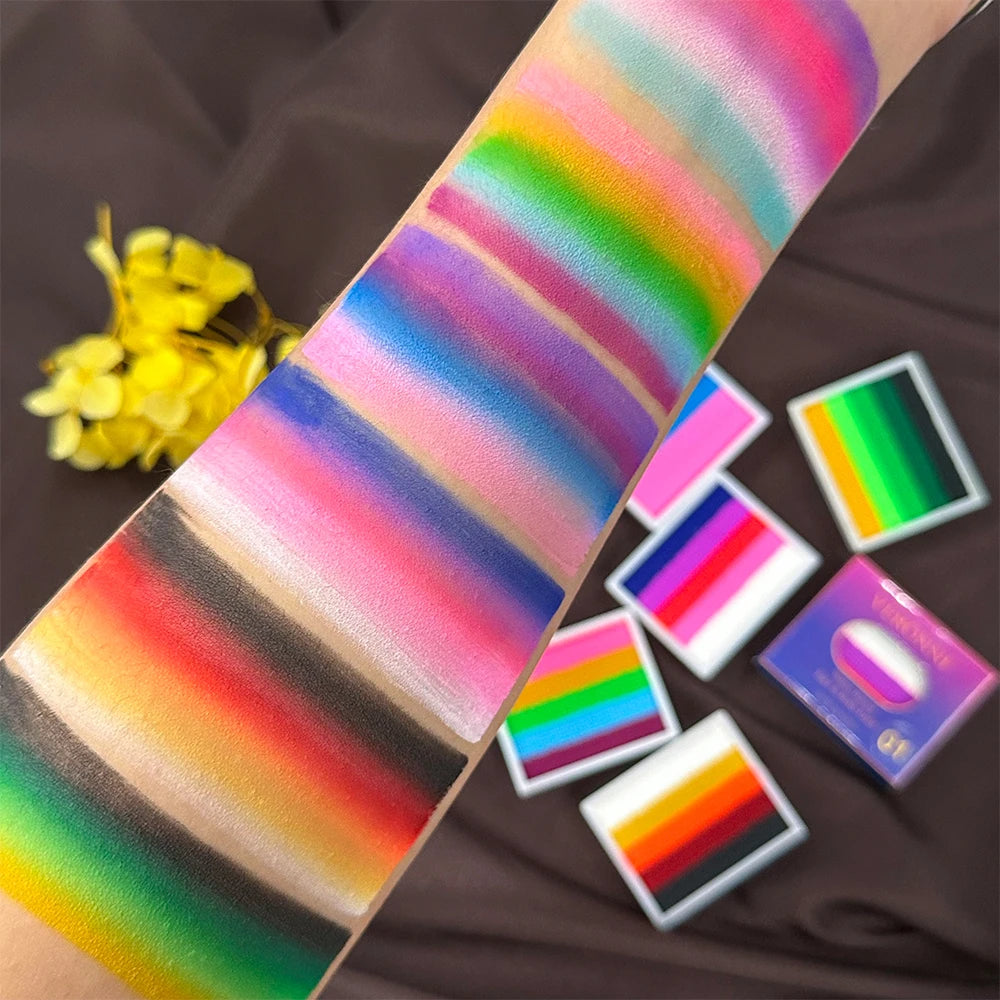 2pcs Rainbow Face & Body Paint,8g Split Cake Non-Toxic Paint Makeup Palette-Vibrant Mixed Colors For Festivals,Butterfly Makeup