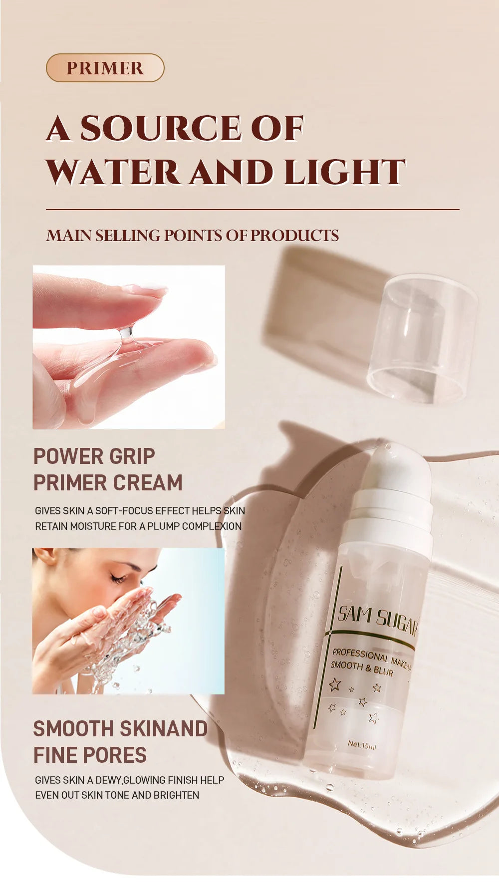 Makeup Base Set With 15ml Primer 30ml Matte Foundation 5g Loose Powder Puff For Smooth Flawless Skin Longwear