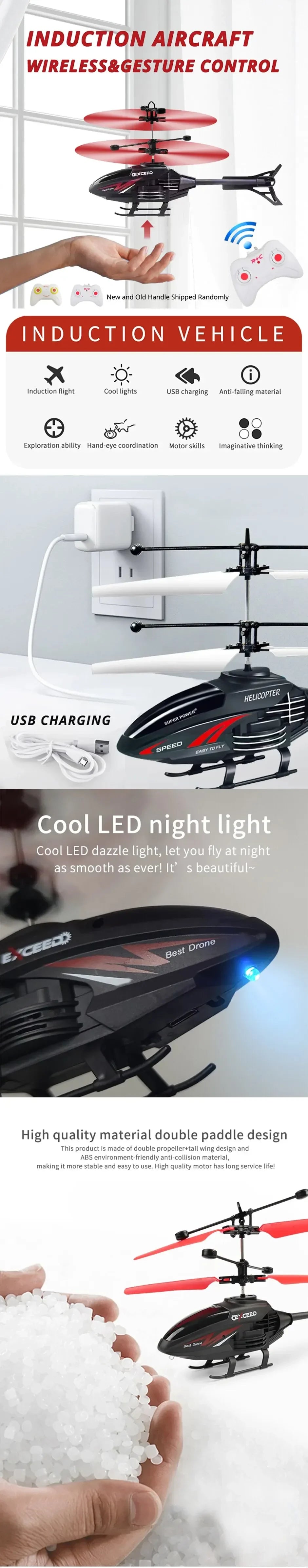 Channel Gesture Control Suspension Helicopter RC Remote Induction Aircraft With Charging LED Light Kids Toy for Boys