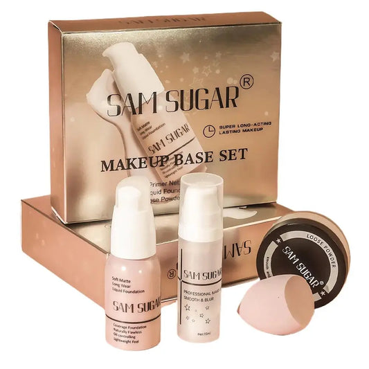 Makeup Base Set With 15ml Primer 30ml Matte Foundation 5g Loose Powder Puff For Smooth Flawless Skin Longwear