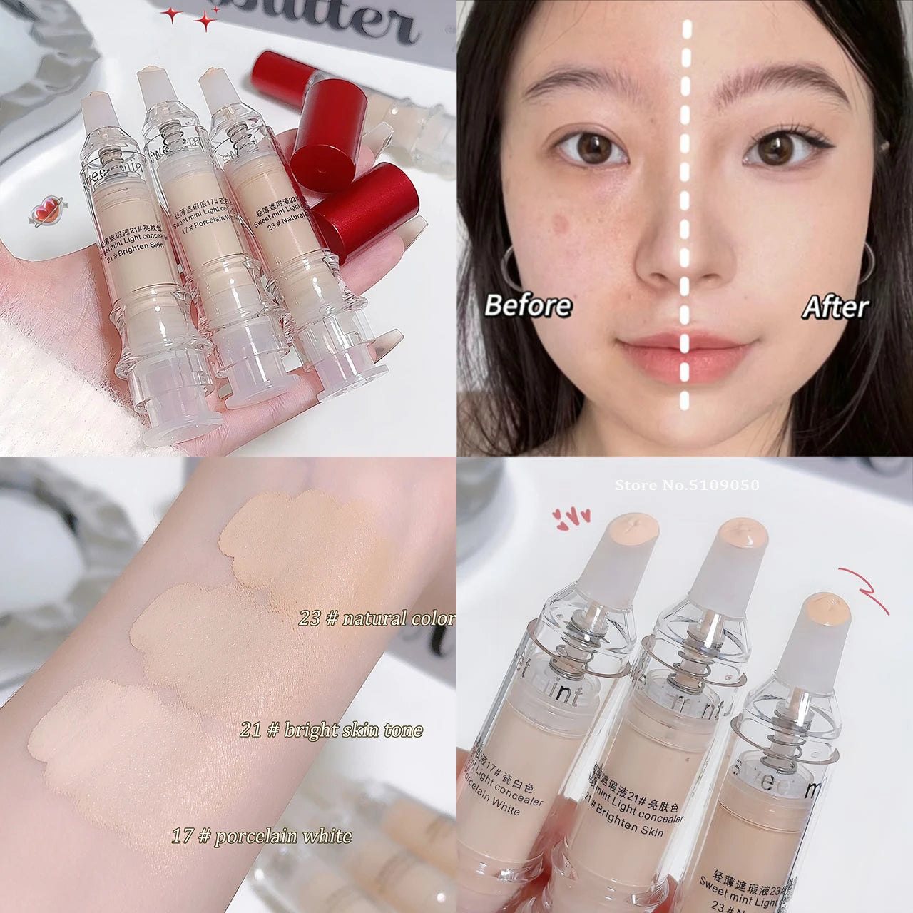 Porcelain White Light Concealer Pen Full Coverage Cover Dark Circles Acne Pores Press Concealer Matte Foundation Cream Cosmetic