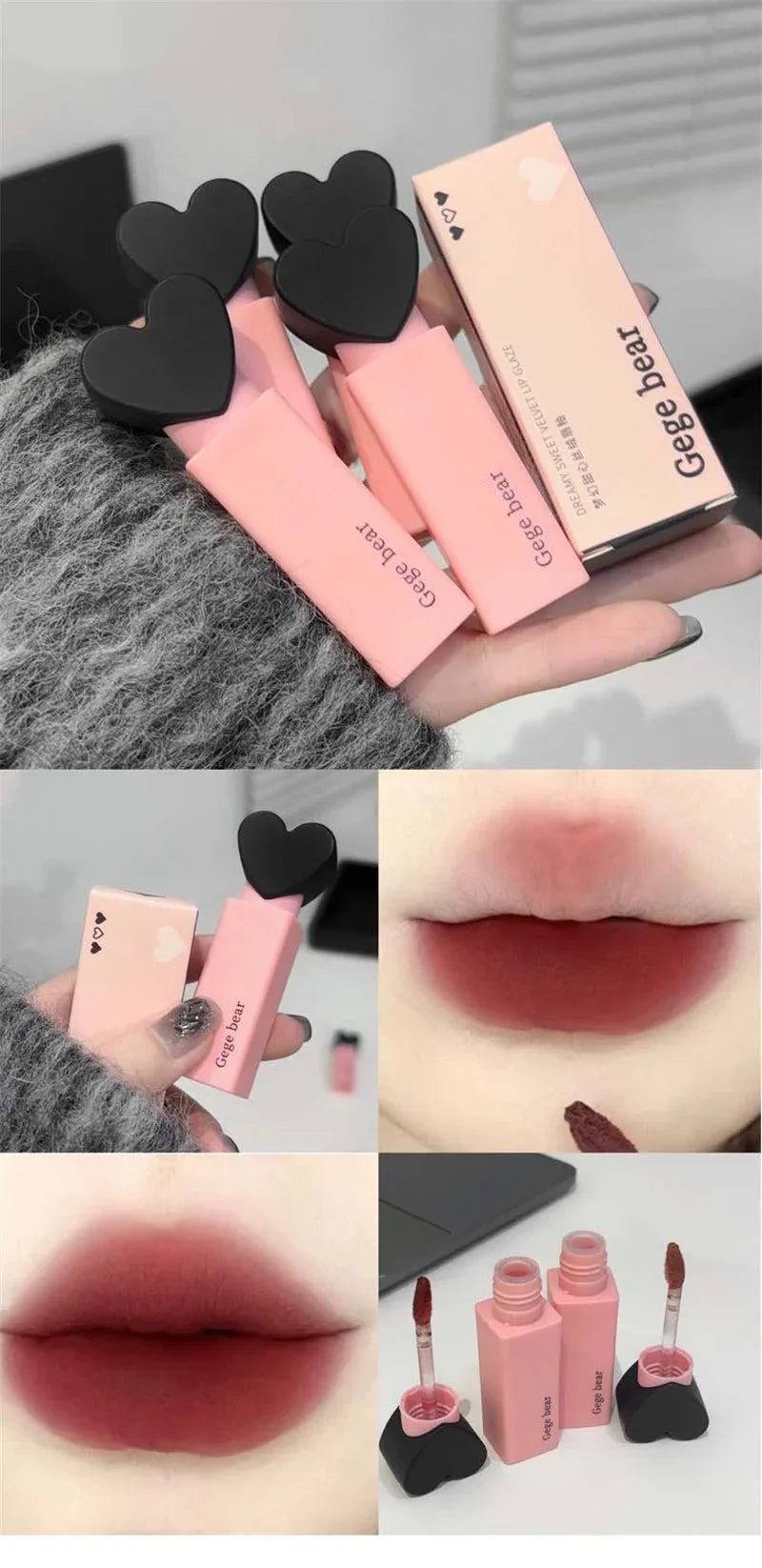 Dream Love Heart Lipstick Velvet Matte Lip Mud Clay Lip Gloss Liquid Lip Tint Cream Pigment Long Lasting Silky Lips Cosmetics