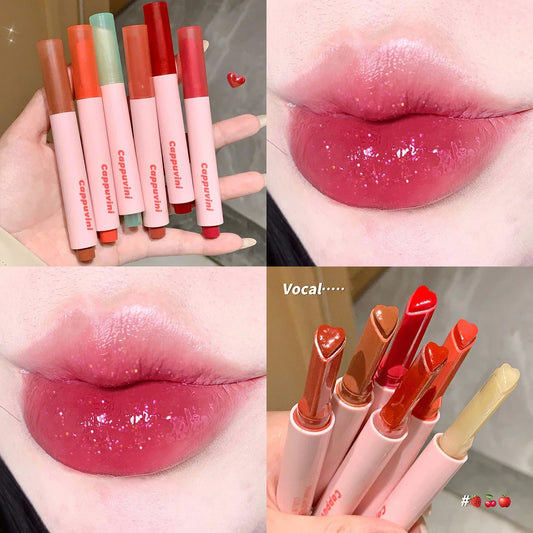 Rose Shimmer Heart Lipstick Pen Hydrating Jelly Solid Lip Gloss Tinted Mirror Water Gloss Pink Pomelo Color Lip Balm Cosmetics