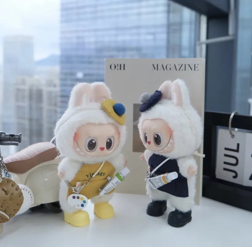 Labubu Artist Set - 17cm Painter Costume for Vinyl Dolls, Interchangeable Outfit with Mini Props, Stand/Sit Pose