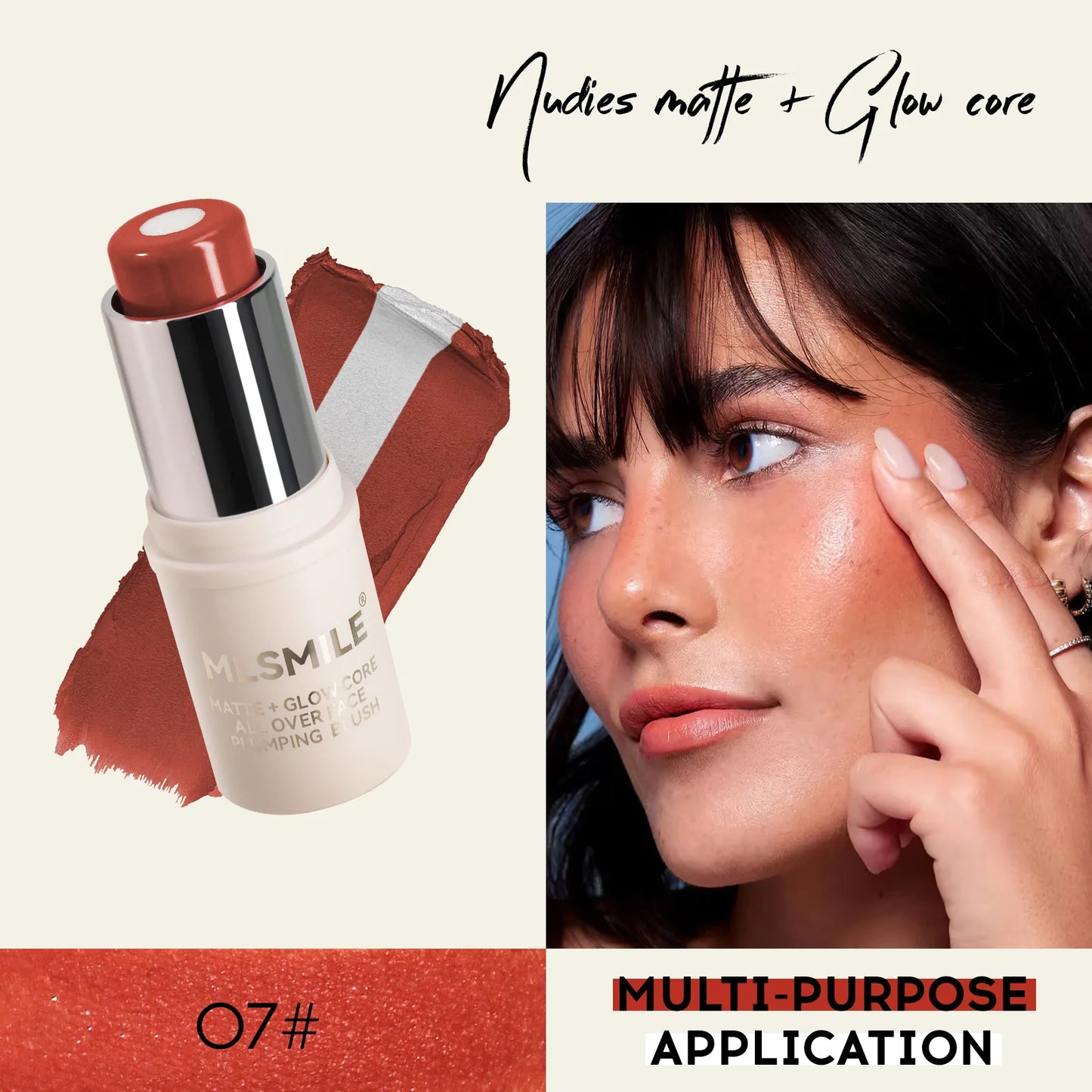 Multi-Tone Creamy Blush Stick Makeup Long-Lasting Waterproof Simple High-End Lip Cheek Tint High Pigment Hydrating Pink Blusher