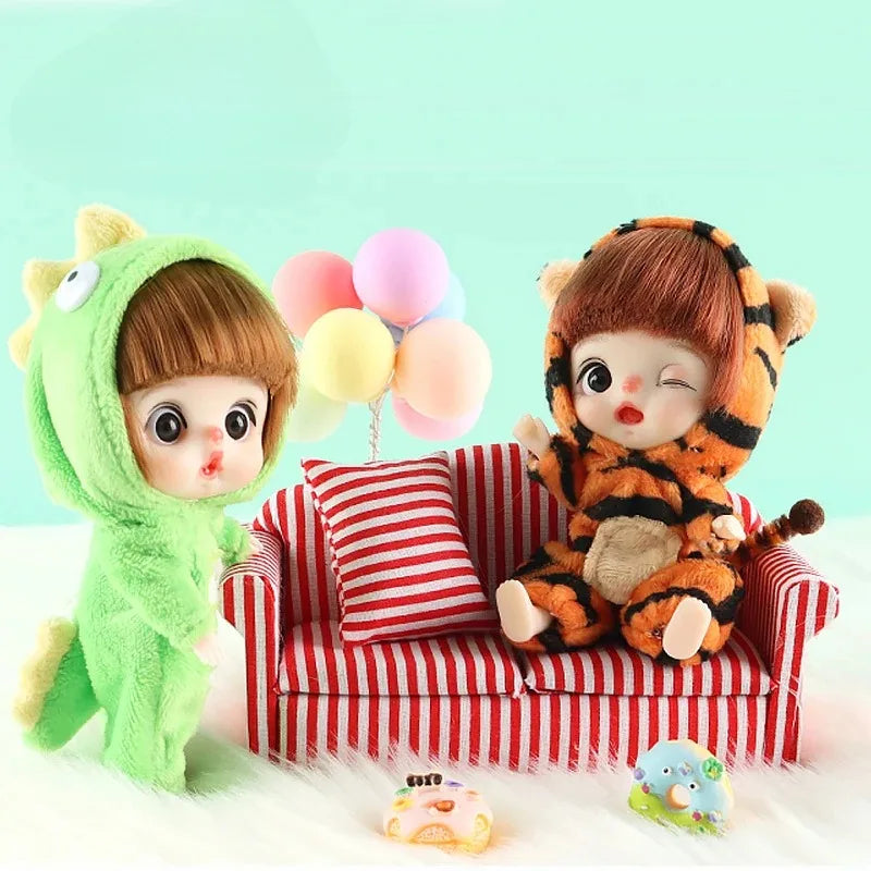 12cm Cute Mini Doll Animal Sleepwear Series Educational Toys DIY Dress Up Joints Dolls Birthday Gifts 3D Eyes