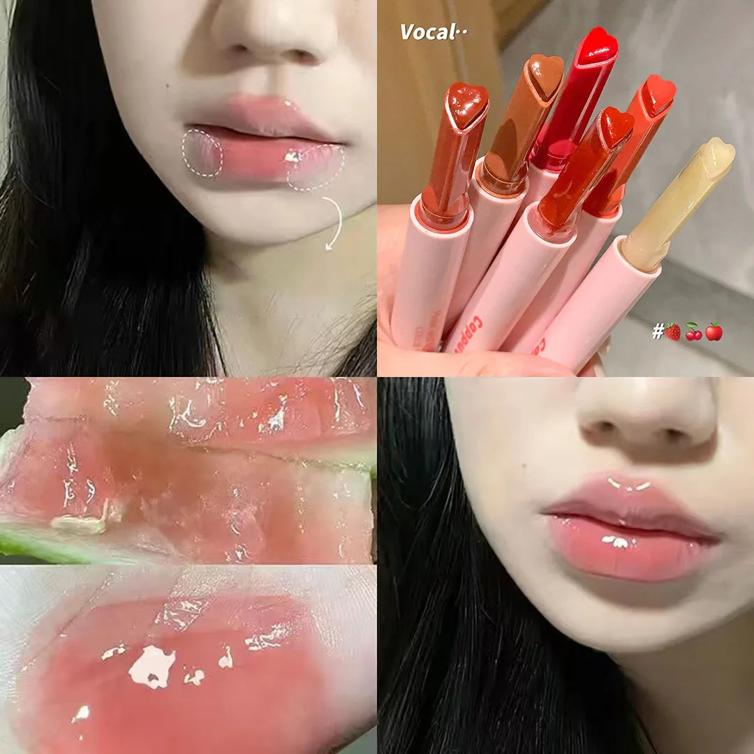 Rose Shimmer Heart Lipstick Pen Hydrating Jelly Solid Lip Gloss Tinted Mirror Water Gloss Pink Pomelo Color Lip Balm Cosmetics