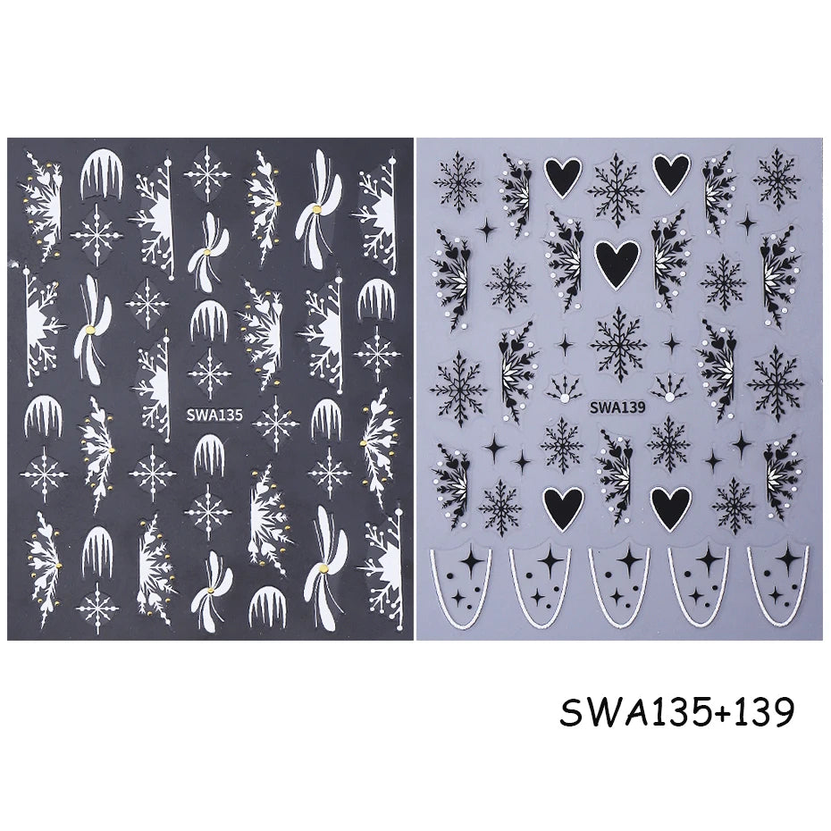 2pcs Gold Silver Christmas Nail Stickers 3D Bronzing Snowflake Xmas Tree Gingerbread Adhesive Decals DIY Winter Manicure Decor