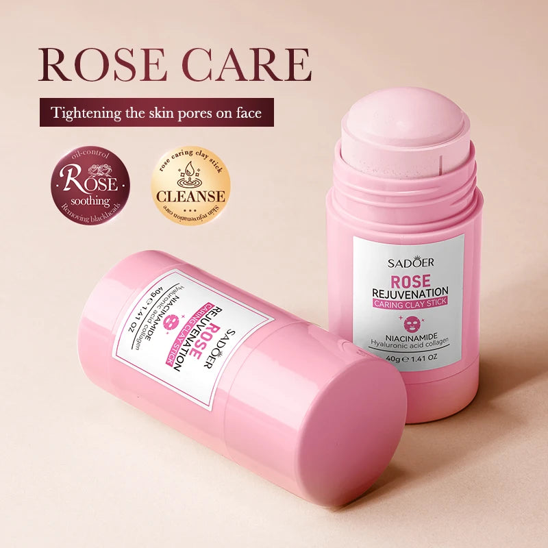 SADOER Rose Face Masks Stick Clay Mask Shrink Pores Deep Blackhead Remover Facial Cleansing Moisturizing