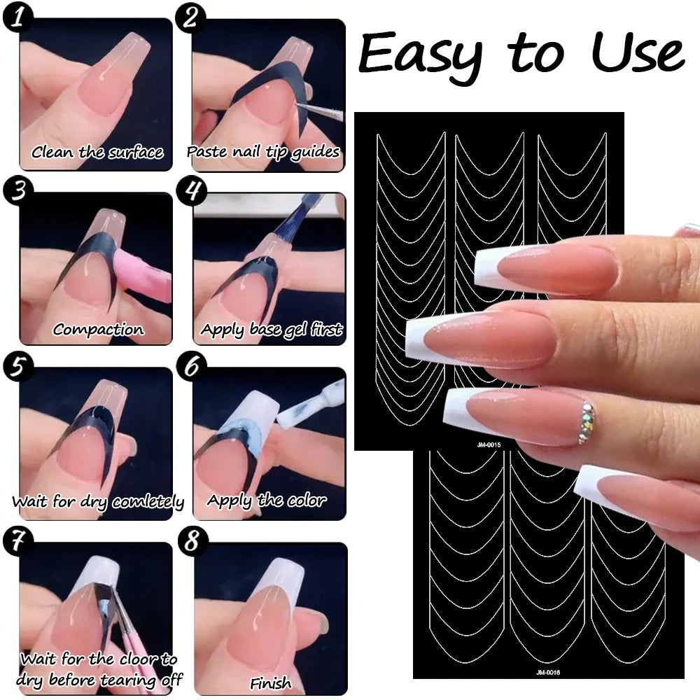 3D Airbrush Stencils Nail Stickers for French Tips Self-adhesive Wavy Lines Strips Nail Decals French Tips Guide Tool Nail Decor