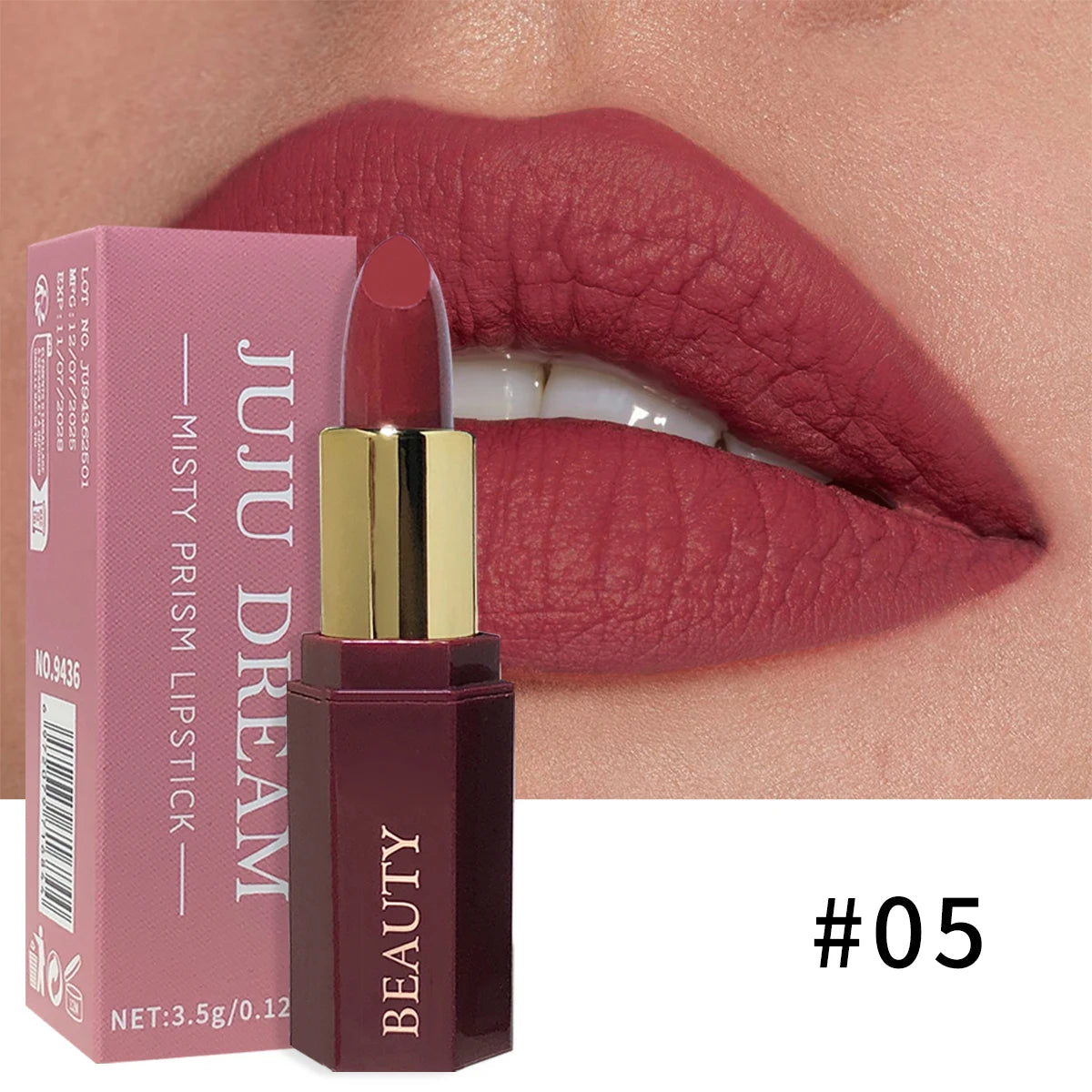 JUJU DREAM Six-color matte lipstick, non-fading non-stick cup, long-lasting velvet luster, matte lipstick waterproof lipstick