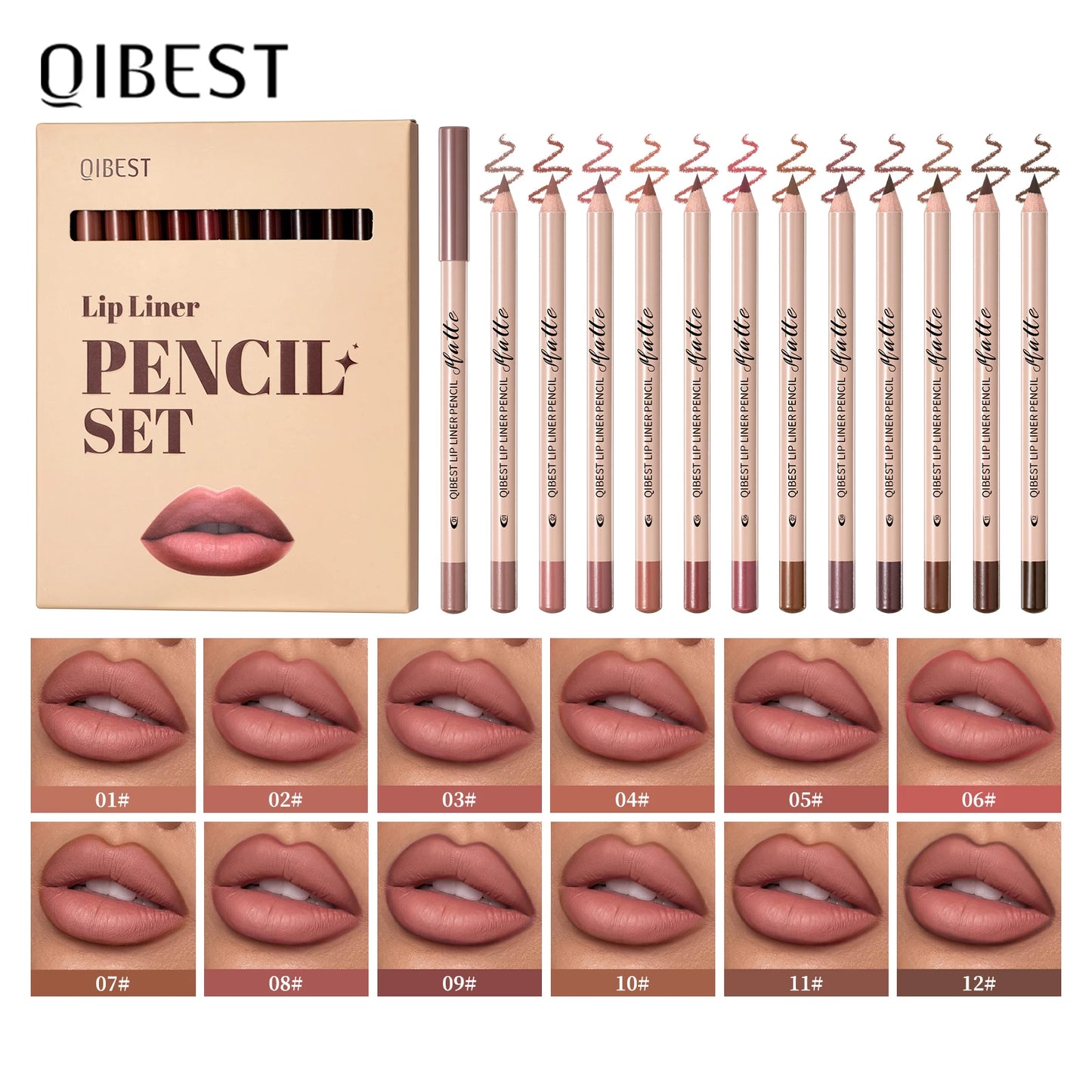 12Color Matte Lipstick Lipliner Set Nude Soft Matte Lip Liner Set Non-Drying Waterproof Plumping Outline The Lips Contour Makeup