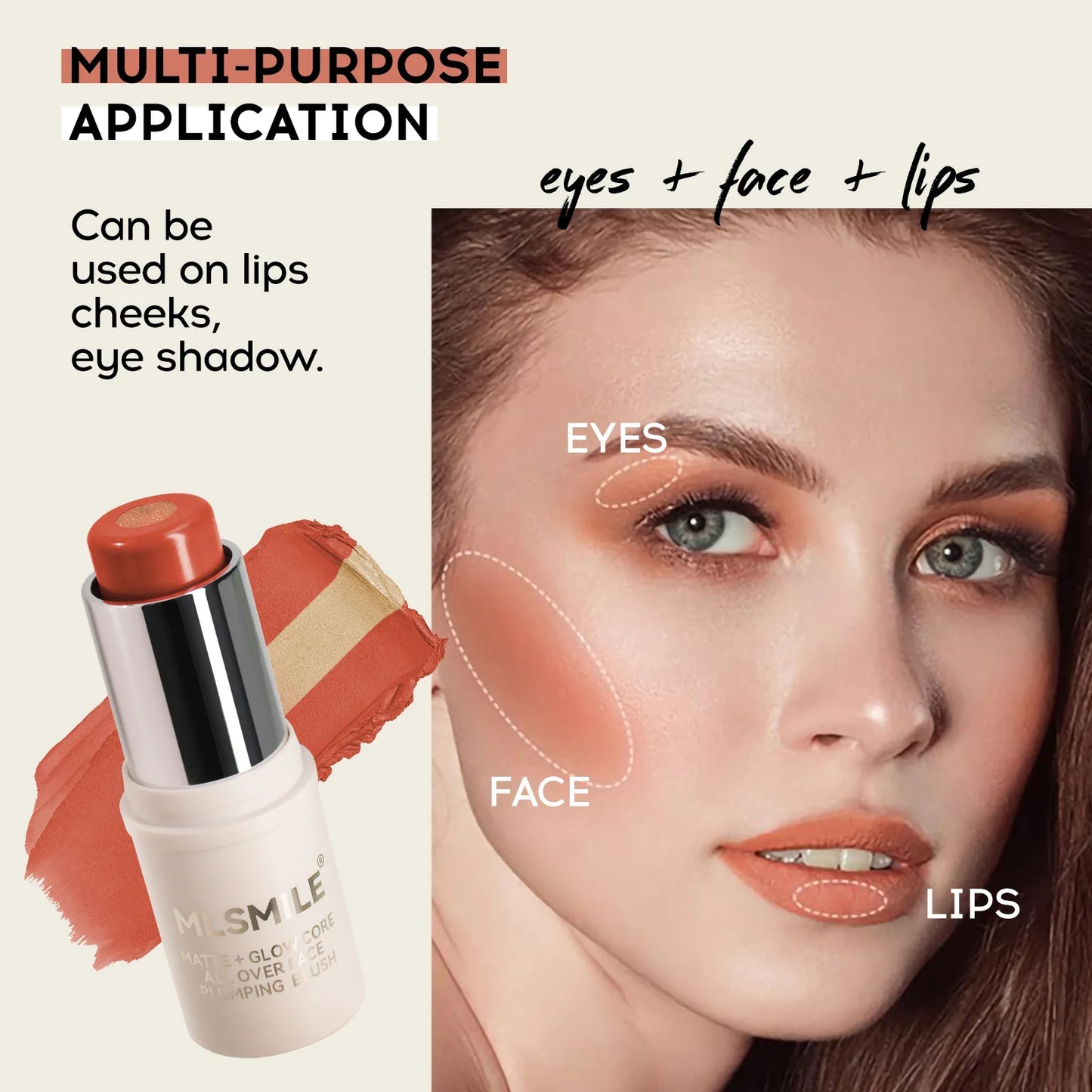 Multi-Tone Creamy Blush Stick Makeup Long-Lasting Waterproof Simple High-End Lip Cheek Tint High Pigment Hydrating Pink Blusher