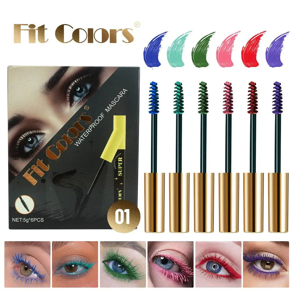 6 Color/Set Colored Mascara Cream Blue Green Lasting Waterproof Mascara Curling Eyelashes Thick Curl 3D Non-smudding Mascara