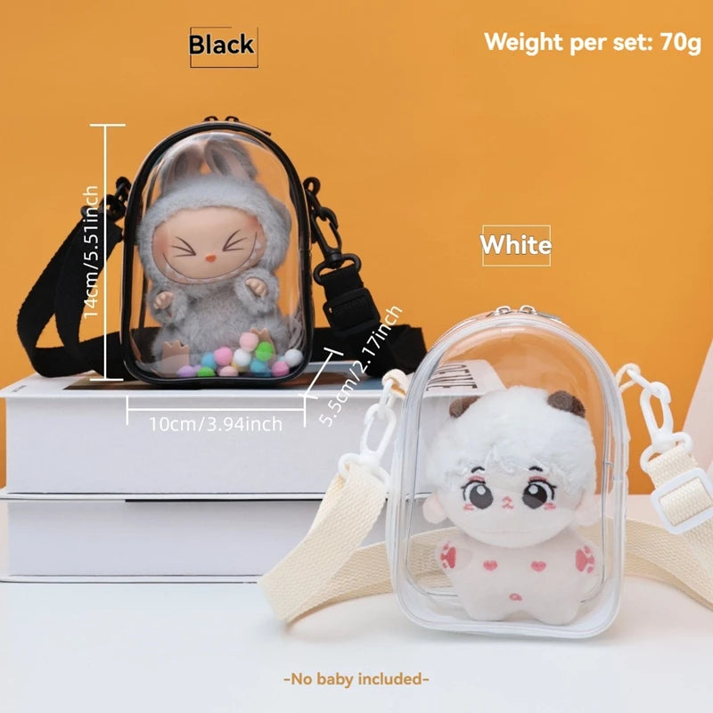 Labubu Transparent Display Bag Protector Case For 15/17cm Labubu V2 Sitting Party Pvc Storage Bag Doll Outfit Accessories