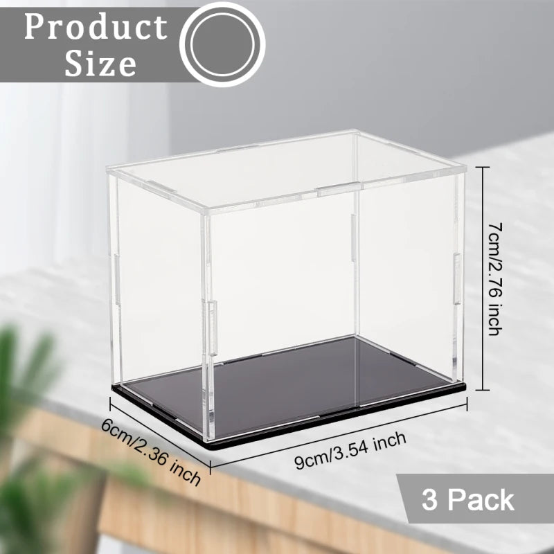 1pc Clear Acrylic Display Case Box Dupstproof Protection Showcase with Black Base Countertop Box Cube Organizer Stand Riser