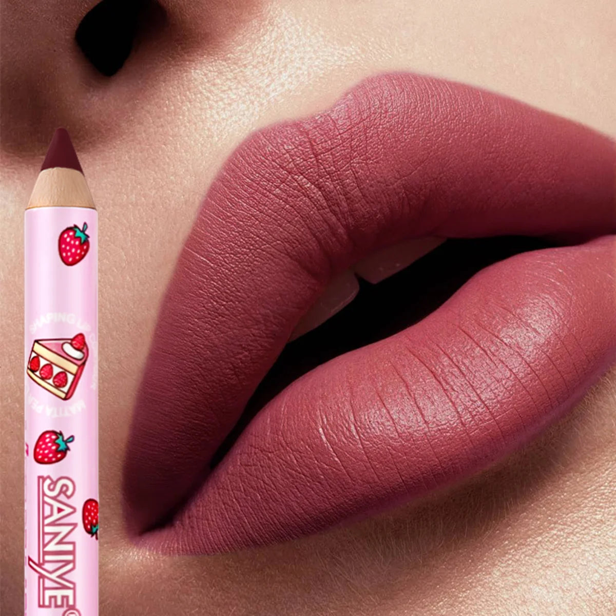 1pc Matte Lipstick & Liner Pen, Waterproof, Long-Lasting, Non-Stick, Berry Shades for All Skin Types, Makeup Pencils for Women