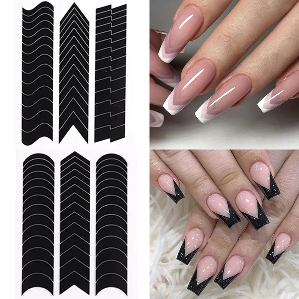 3D Airbrush Stencils Nail Stickers for French Tips Self-adhesive Wavy Lines Strips Nail Decals French Tips Guide Tool Nail Decor