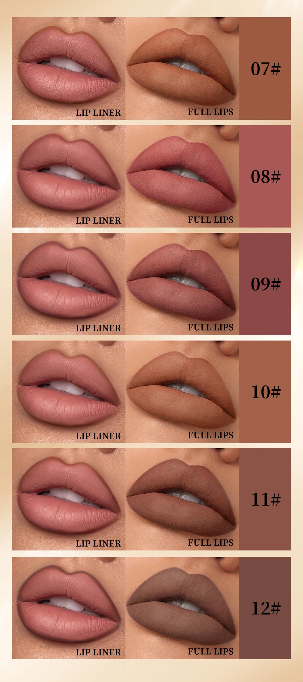12Color Matte Lipstick Lipliner Set Nude Soft Matte Lip Liner Set Non-Drying Waterproof Plumping Outline The Lips Contour Makeup