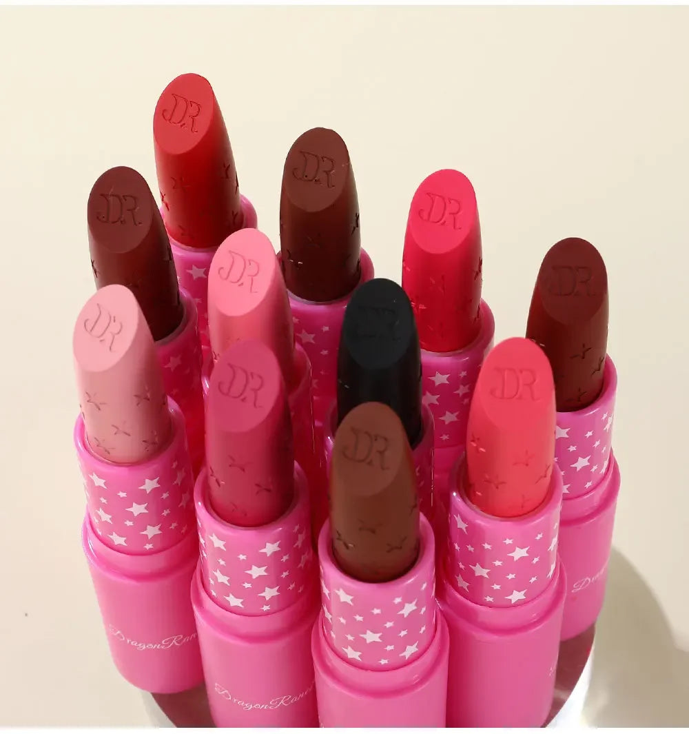 9 Colors Waterproof Rose Red Velvet Matte Lipstick Moisturizing Long Lasting Stars Not Easy To Fade Nude Lip Tint Black Lipstick