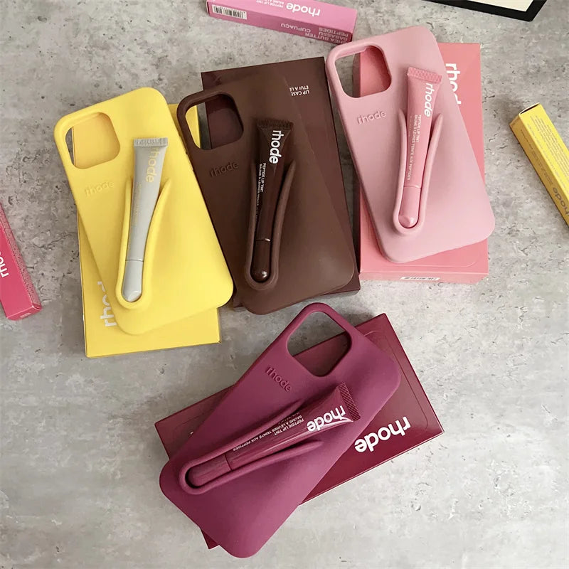 Hot Lemontini Phone Case for IPhone 11 12 13 14 15 16 17 Pro Max Plus 17 Air Lip Gloss Holder Silicone Matte Lipstick with Box