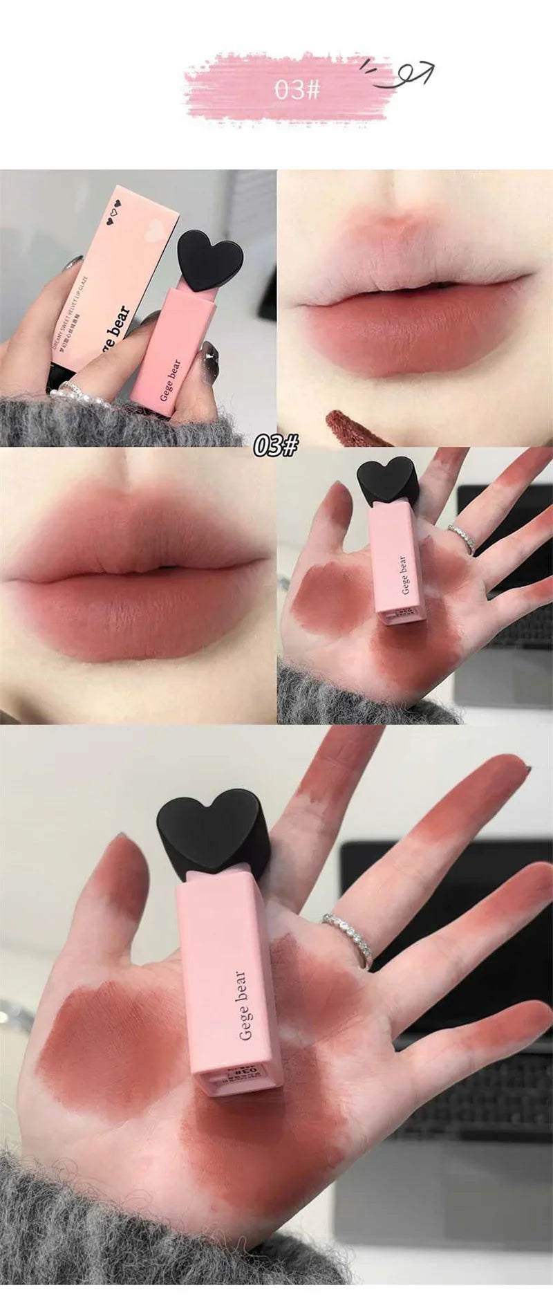 Dream Love Heart Lipstick Velvet Matte Lip Mud Clay Lip Gloss Liquid Lip Tint Cream Pigment Long Lasting Silky Lips Cosmetics
